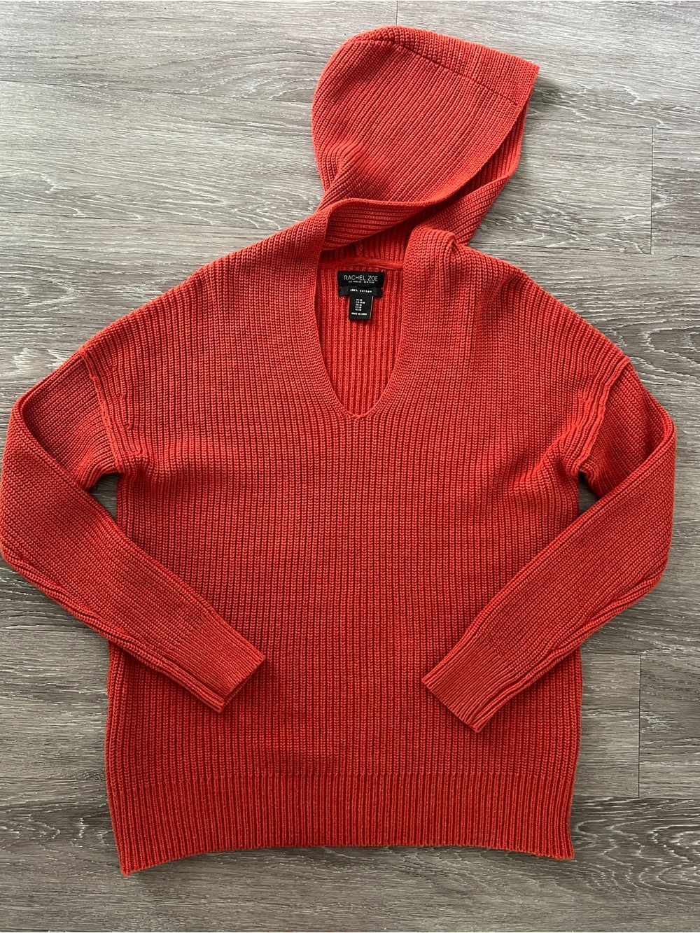 Rachel Zoe 100% Cotton Hooded Chunky Knit Sweater Side Zip Rust Orange M - Picture 2 of 11